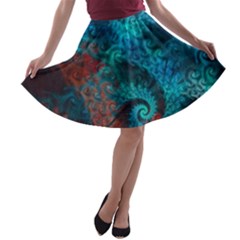 Fractal Art Spiral Ornaments Pattern A-line Skater Skirt by Cemarart