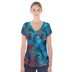 Fractal Art Spiral Ornaments Pattern Short Sleeve Front Detail Top by Cemarart