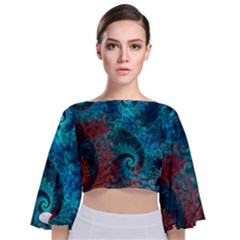 Fractal Art Spiral Ornaments Pattern Tie Back Butterfly Sleeve Chiffon Top by Cemarart