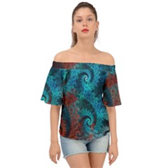 Fractal Art Spiral Ornaments Pattern Off Shoulder Short Sleeve Top by Cemarart