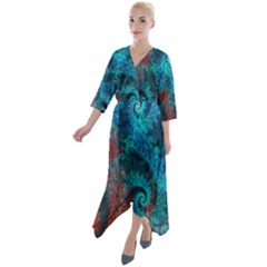 Fractal Art Spiral Ornaments Pattern Quarter Sleeve Wrap Front Maxi Dress by Cemarart