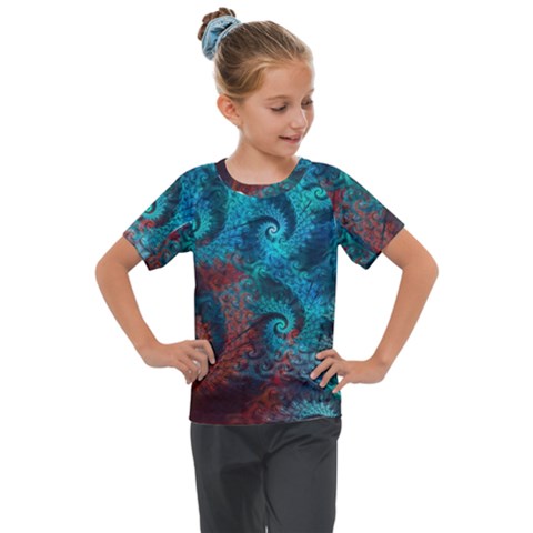 Fractal Art Spiral Ornaments Pattern Kids  Mesh Piece T-shirt by Cemarart