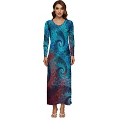 Fractal Art Spiral Ornaments Pattern Long Sleeve Longline Maxi Dress by Cemarart