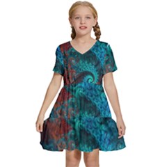 Fractal Art Spiral Ornaments Pattern Kids  Short Sleeve Tiered Mini Dress by Cemarart