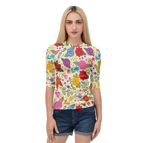 Colorful Flowers Pattern Quarter Sleeve Raglan T-shirt by Cemarart