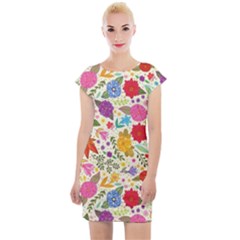 Colorful Flowers Pattern Cap Sleeve Bodycon Dress by Cemarart