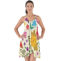 Colorful Flowers Pattern Show Some Back Chiffon Dress by Cemarart