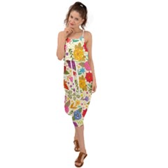 Colorful Flowers Pattern Waist Tie Cover Up Chiffon Dress by Cemarart