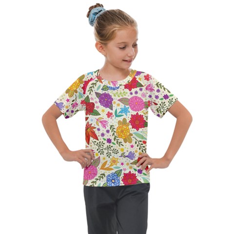 Colorful Flowers Pattern Kids  Mesh Piece T-shirt by Cemarart