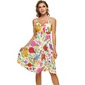 Colorful Flowers Pattern Sleeveless Tie Front Chiffon Dress View1