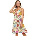 Colorful Flowers Pattern Sleeveless Tie Front Chiffon Dress View2