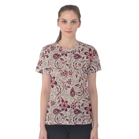 Violet Floral Pattern Flowers Vintage Flora Patterns Women s Cotton T-shirt by Cemarart