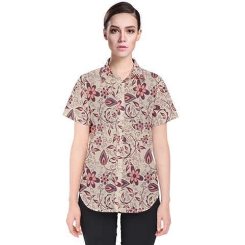 Violet Floral Pattern Flowers Vintage Flora Patterns Women s Short Sleeve Shirt by Cemarart