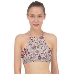 Violet Floral Pattern Flowers Vintage Flora Patterns Halter Bikini Top by Cemarart