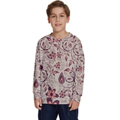 Violet Floral Pattern Flowers Vintage Flora Patterns Kids  Crewneck Sweatshirt by Cemarart