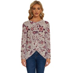 Violet Floral Pattern Flowers Vintage Flora Patterns Long Sleeve Crew Neck Pullover Top by Cemarart