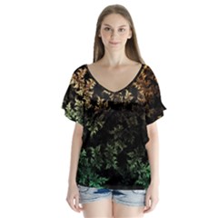 Fractal Patterns Gradient Colorful V-neck Flutter Sleeve Top by Cemarart