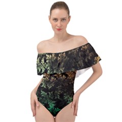 Fractal Patterns Gradient Colorful Off Shoulder Velour Bodysuit  by Cemarart