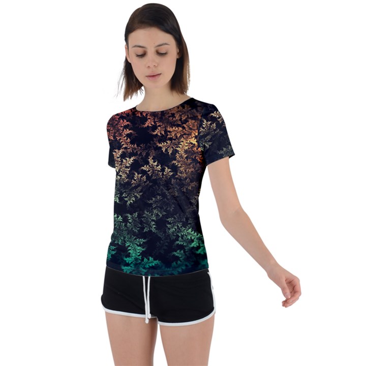 Fractal Patterns Gradient Colorful Back Circle Cutout Sports T-Shirt