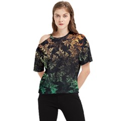 Fractal Patterns Gradient Colorful One Shoulder Cut Out T-shirt by Cemarart