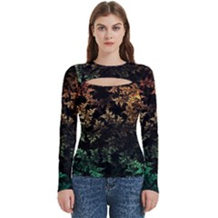 Fractal Patterns Gradient Colorful Women s Cut Out Long Sleeve T-shirt by Cemarart