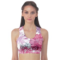 Violet Floral Pattern Fitness Sports Bra by Cemarart