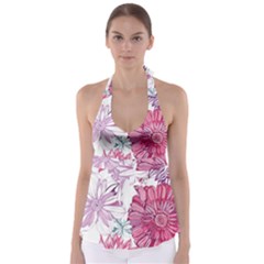 Violet Floral Pattern Tie Back Tankini Top by Cemarart