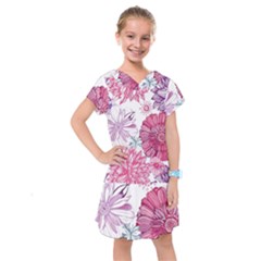 Violet Floral Pattern Kids  Drop Waist Dress by Cemarart