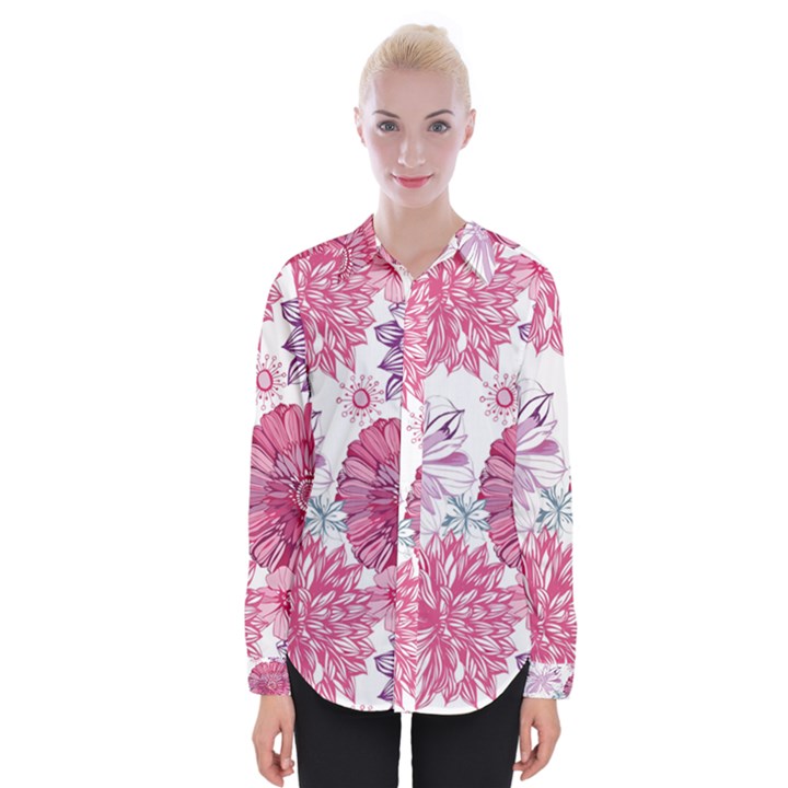 Violet Floral Pattern Womens Long Sleeve Shirt