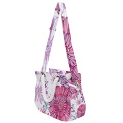 Violet Floral Pattern Rope Handles Shoulder Strap Bag by Cemarart