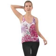 Violet Floral Pattern Chiffon Cami by Cemarart