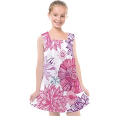 Violet Floral Pattern Kids  Cross Back Dress by Cemarart