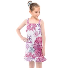 Violet Floral Pattern Kids  Overall Dress by Cemarart