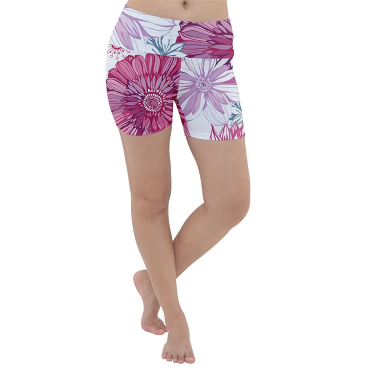 Violet Floral Pattern Lightweight Velour Yoga Shorts