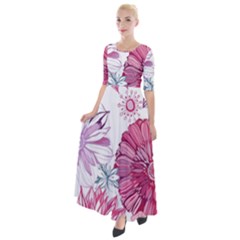 Violet Floral Pattern Half Sleeves Maxi Dress by Cemarart