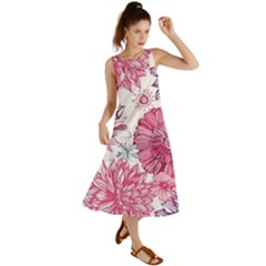 Violet Floral Pattern Summer Maxi Dress by Cemarart