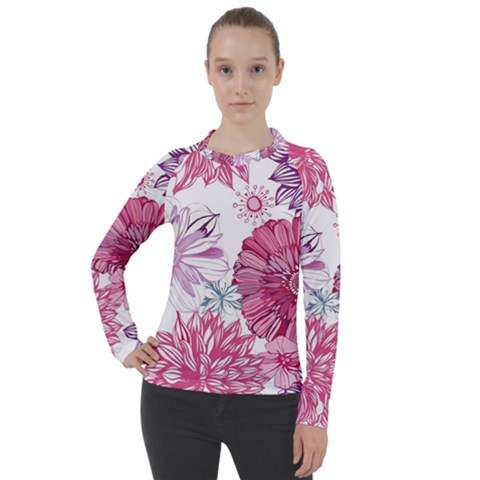 Violet Floral Pattern Women s Pique Long Sleeve T-shirt by Cemarart