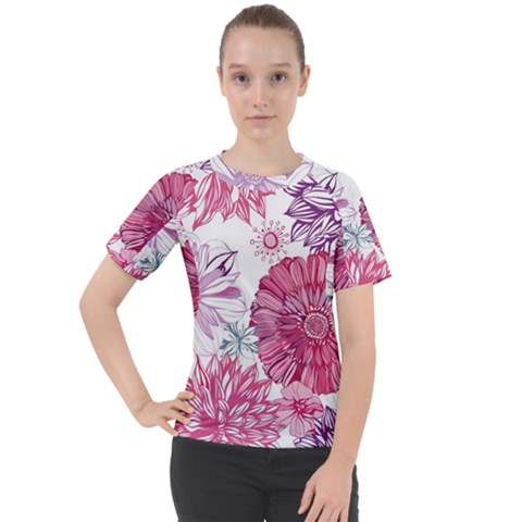 Violet Floral Pattern Women s Sport Raglan T-shirt by Cemarart