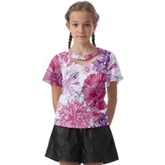 Violet Floral Pattern Kids  Front Cut T-shirt by Cemarart