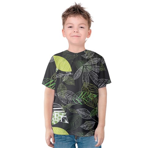 Leaves Floral Pattern Nature Kids  Cotton T-shirt by Cemarart