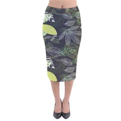 Leaves Floral Pattern Nature Velvet Midi Pencil Skirt by Cemarart