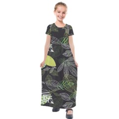 Leaves Floral Pattern Nature Kids  Short Sleeve Maxi Dress by Cemarart