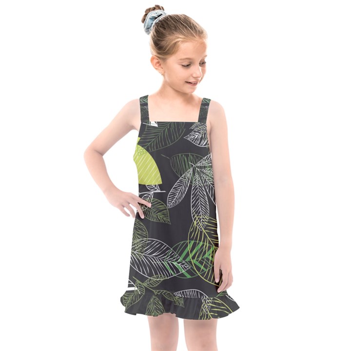 Leaves Floral Pattern Nature Kids  Overall Dress