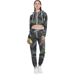 Leaves Floral Pattern Nature Cropped Zip Up Lounge Set by Cemarart