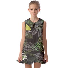 Leaves Floral Pattern Nature Kids  Pilgrim Collar Ruffle Hem Dress by Cemarart