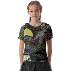 Leaves Floral Pattern Nature Kids  Frill Chiffon Blouse by Cemarart