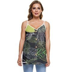 Leaves Floral Pattern Nature Casual Spaghetti Strap Chiffon Top by Cemarart