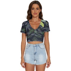 Leaves Floral Pattern Nature V-neck Crop Top by Cemarart