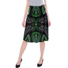 Fractal Green Black 3d Art Floral Pattern Midi Beach Skirt by Cemarart