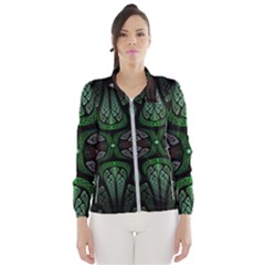 Fractal Green Black 3d Art Floral Pattern Women s Windbreaker by Cemarart